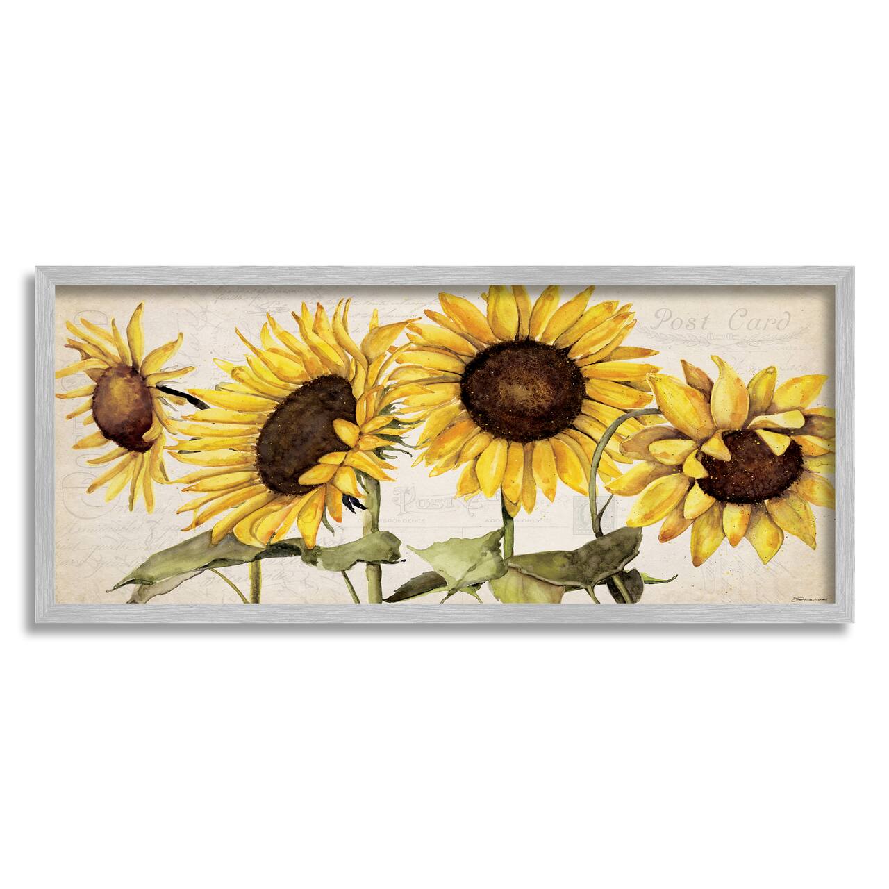 Stupell Industries Summer Sunflower Florals Vintage Postcard Text Pattern Framed Wall Art
